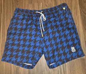 Psycho Bunny Swim Trunks Mens M Purple Blue and Black.  Pockets. Liner