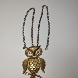 Hinged Owl Necklace Gold Tone 