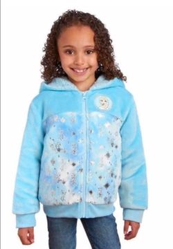 Frozen Elsa plush sherpa-lined zip-up hoodie jacket with silver snowflake