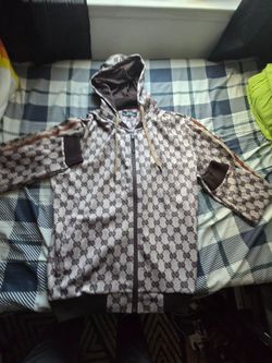 Men’s GG-Style Monogram Full Zip Hoodie & Jogger Tracksuit Set – Size Large