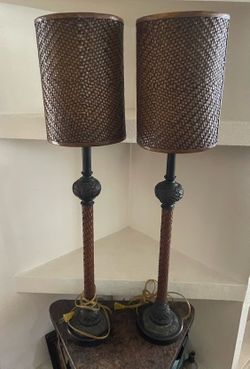 Vintage Theodore Alexander Leather Table Lamps