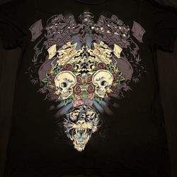 Ed Hardy Men's Black Graphic Print T-Shirt Skull Tiger Tattoo Art Size M
