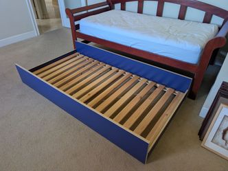 Blue Wooden Roll-Out Trundle Bed Frame – Excellent Condition ($30)