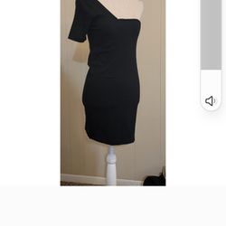 ZARA Black RIBBED Asymmetric Short Sleeve Dress Size Large