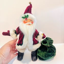 2010 ANNALEE Holiday Christmas DOLLS Cozy SANTA 9” With Tag Crushed Velour Santa