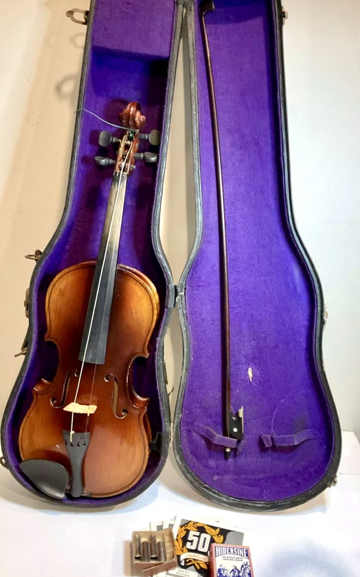 Vintage Unbranded Repair Project 1/2 20” Violin With Case And Bow