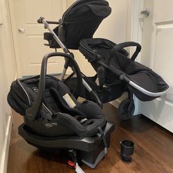 Evenflo pivot xpand stroller, car seat/base, bassinet + extra bassinet/toddler seat and cup holder!!