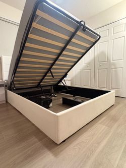 White Queen Bed with Storage & Mattress