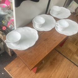 Vintage Milk Glass Dessert Set Cups And Plates White Set Four 