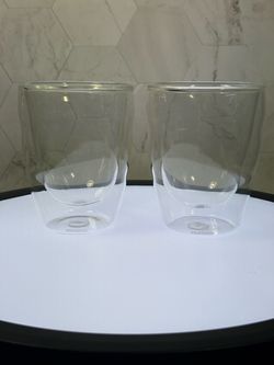 Set of (2) Bodum Pavina Double-Wall Insulated Tumbler Glass.These glasses are crafted from mouth-blown borosilicate glass. The double-wall design crea
