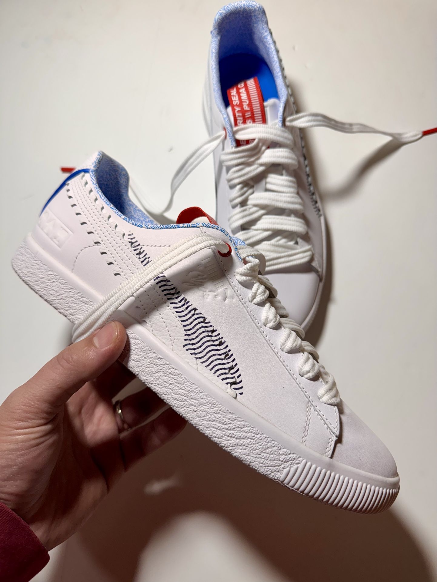 Mens Size 10 Puma Clyde Low White Leather Foil Retro Casual Shoes 385705-01