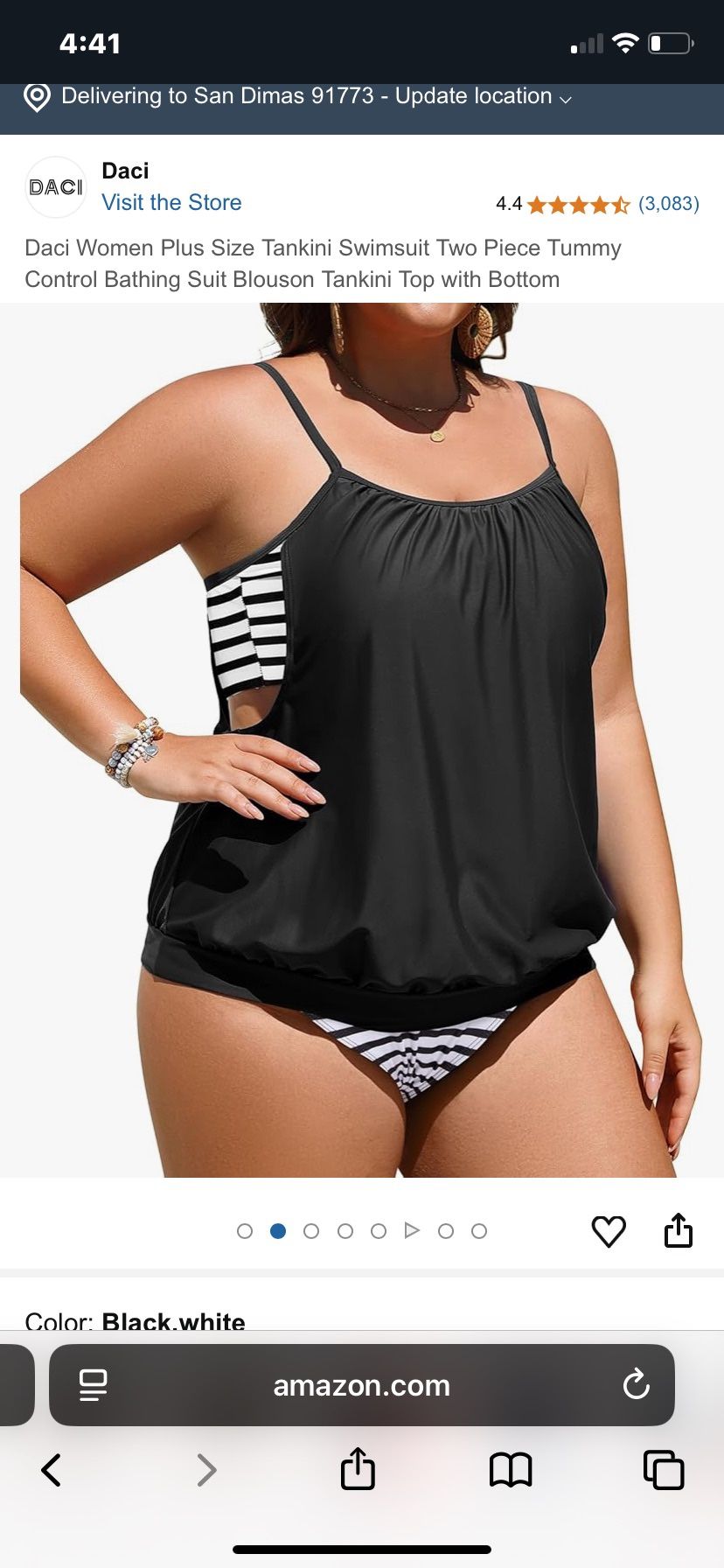 18W Swim set,Black and White Striped Bikini with Flowing Tankini Top, Daci