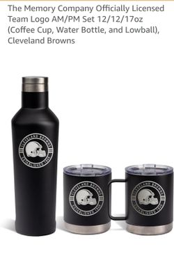The Memory Company Officially Licensed
Team Logo AM/PM Set 12/12/17oz
(Coffee Cup, Water Bottle, and Lowball),
Cleveland Browns