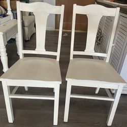 Set of 2- White Distressed Wooden Chairs