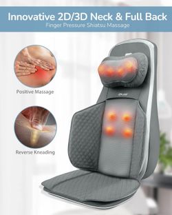 Kneading Full Back Massager with Heat Adjustable Compression Shiatsu Chair  Pad