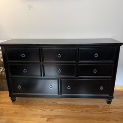 Bedroom Set – Dresser, Nightstand & Bed Frame (Black Wood)