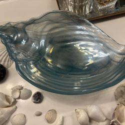 Handblown Style Blue Glass Shell Centerpiece