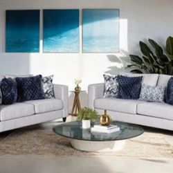 Brand New Grey Chenille Sofa & Loveseat (Pillows Included)