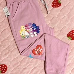 NWT HELLO KITTY x CARE BEARS pink light weight drawstring sweatpants women Large