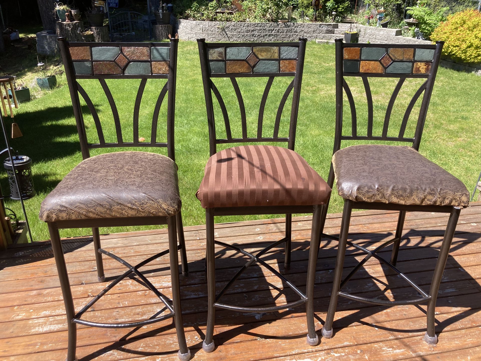 3 Metal And Slate Barstools Outdoor/indoor