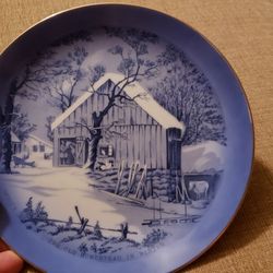 Vintage * The Old Homestead In Winter * Currier and Ives * Blue and White

