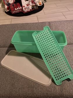 Vintage Tupperware 782-5 Jadeite Green Celery Bread Keeper Box, Lid, & Tray Seal
