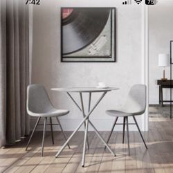 SEMI-NEW Dining Table w/ 2 Chairs Beige-Brown Textile 