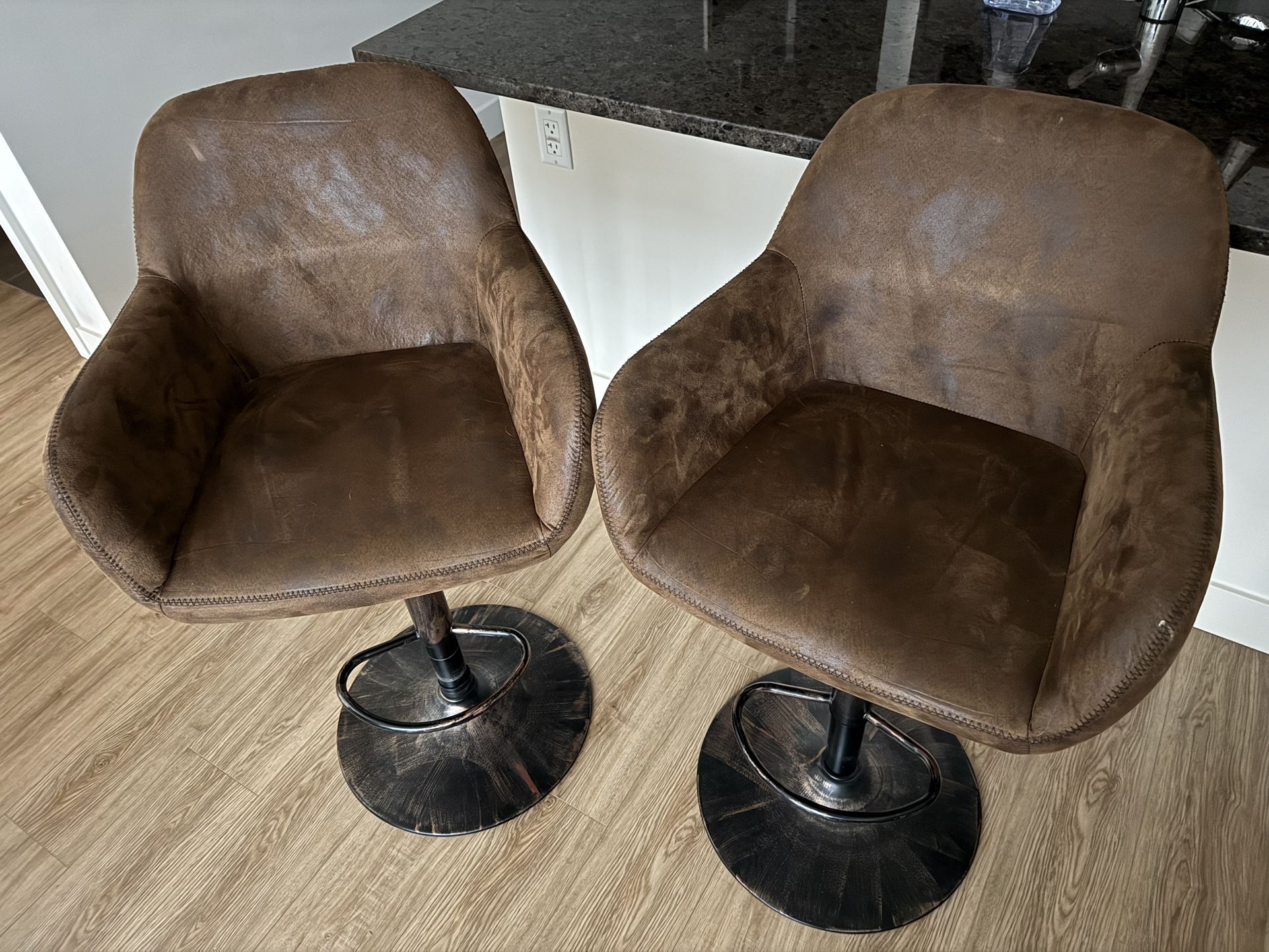 Two Swivel Adjustable Height Bar / Counter Stool Chairs 
