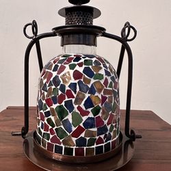 Lantern Style Mosaic Glass Candle Holder