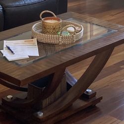 Glass Coffee Table With Rollers  