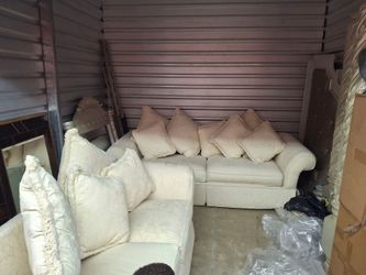 Cream Fabric Sofa and love seat with Pillows