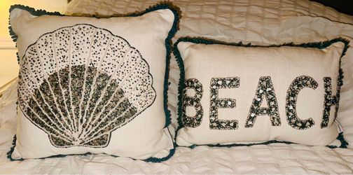 Coastal Collection Set of Two Beaded Accent Pillows.  Retailed $70.