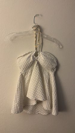 White Textured Halter Crop Swim Top with Bikini Bottom