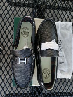 New Mens Black Leather Siderick Loafers SZ 12