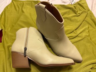 Cream Western Ankle Boots with Block Heel