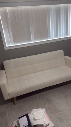 White Boucle Futon Sofa Bed