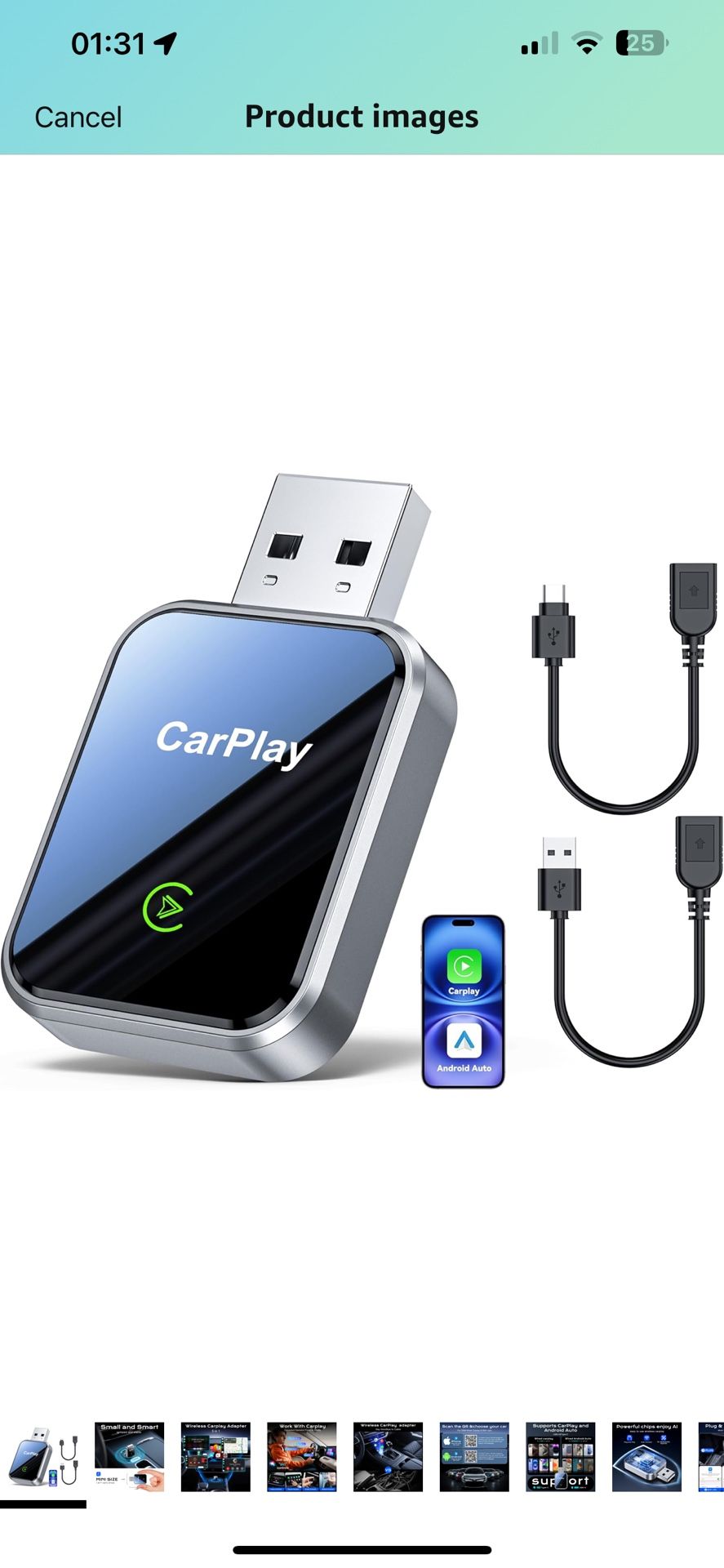 CarPlay Wireless Adapter for iPhone & Android Auto,Plug and Play Mini Size 2 in 1 Apple Wireless CarPlay Adapter,Easy Setup Fit Android & iOS 10+,Exte