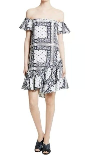 Cinq a Sept NWT Minella OTS Paisley Mini Ruffle Party Dress size 4 Navy Ivory
