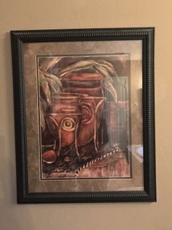 Prints, iron work, wooden ladder