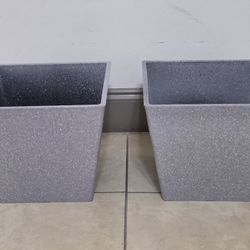 *** REDUCED *** PAIR of 12" Square Heather Gray Resin Planters @ Lasting Creations