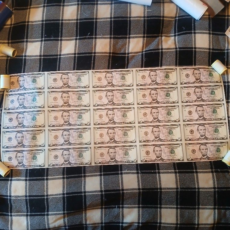 ***UNCUT SHEET OF (2021)$5.00 BILLS ***