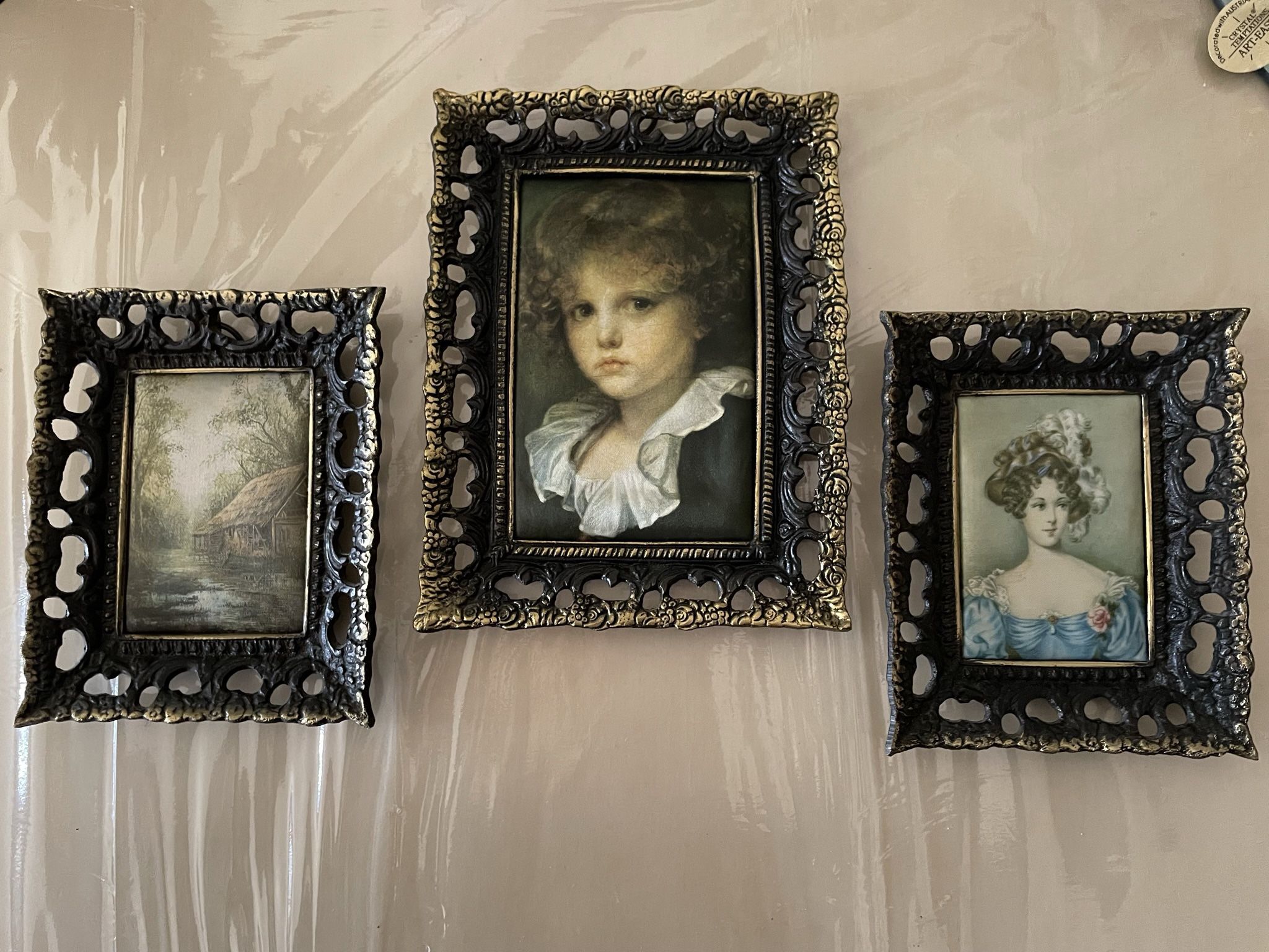 Vintage Wall Silkscreen Prints in Bronze Frames (Set of 3)