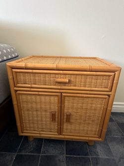 Pair of rattan and wicker side tables/bedside tables
