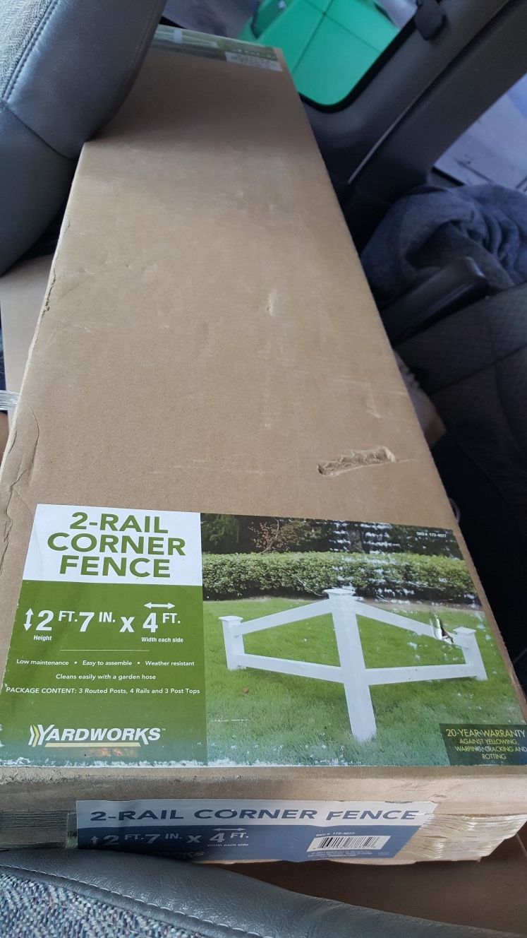 Brand New Yardworks White Vinyl 2 Rail Corner Fence