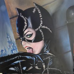 CATWOMAN  Michelle Pfeiffer 24x24 Oil On Canvas Painting By Arsenio Echevarria