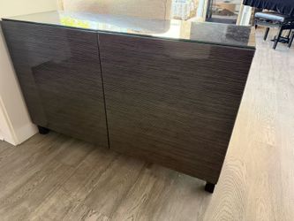 IKEA Dark Brown Storage Cabinet with Glass Top