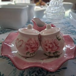 Decorative Coffee Tea Set Pink flower plate, coffee set 
