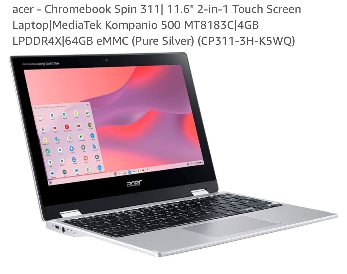 New Sealed Acer 311 64gb 4gb Silver Chromebook Spin 11 Inch Screen New