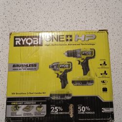 Ryobi ONE+ HP 18V Brushless Cordless 1/2 in. Drill/Driver and Impact Driver Kit w/(2) 2.0 Ah Batteries, Charger, and Bag