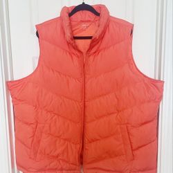 Lands End Vest Womens 3X Orange Down Filled Puffer Quilted Full Zip Pocket 